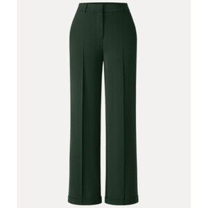 OGL Dark Green Ponte-De-Roma Stretch High Rise Straight Leg Pintuck Trousers M